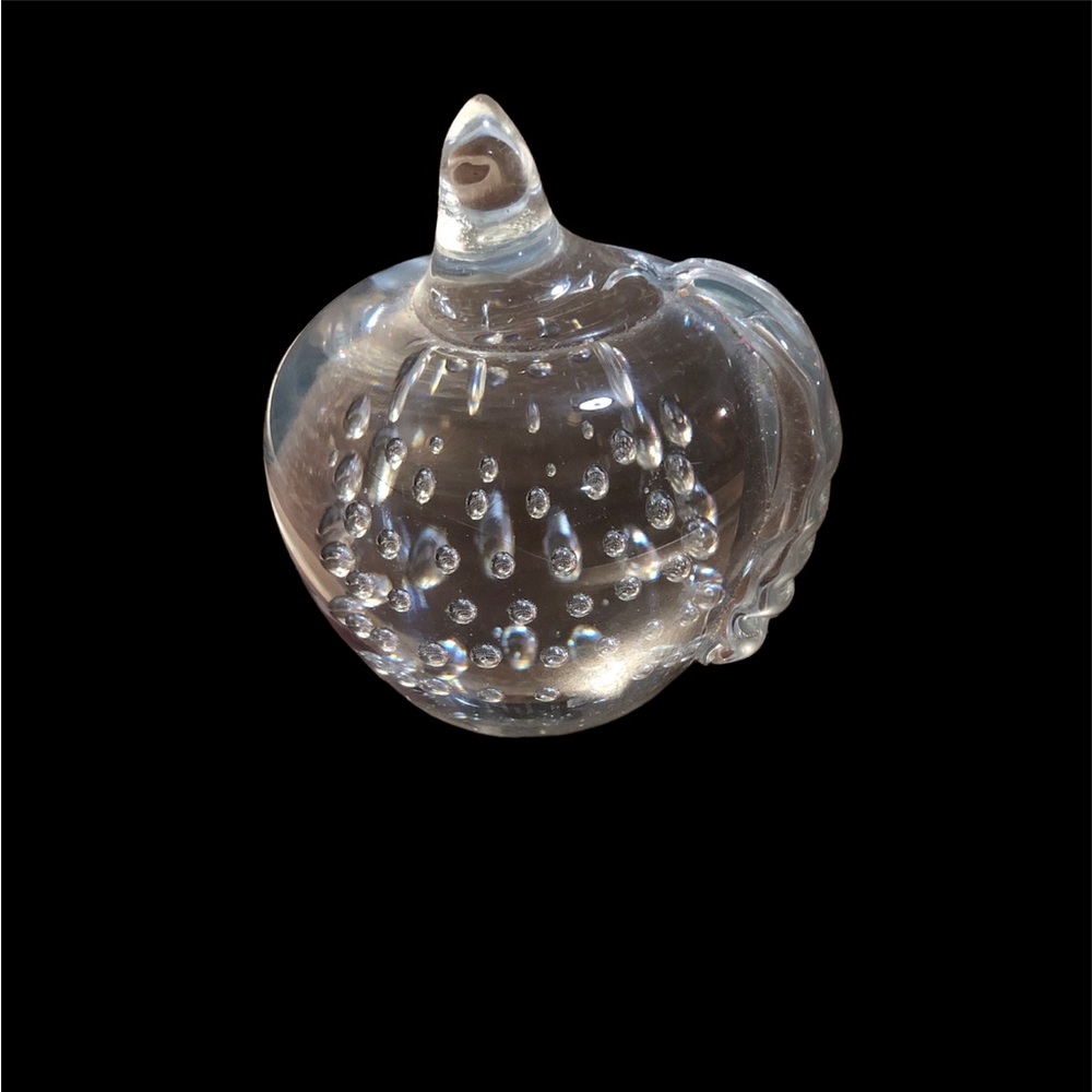 Clear Glass Apple Paperweight Stem Leaf Small Size Table Decor Great